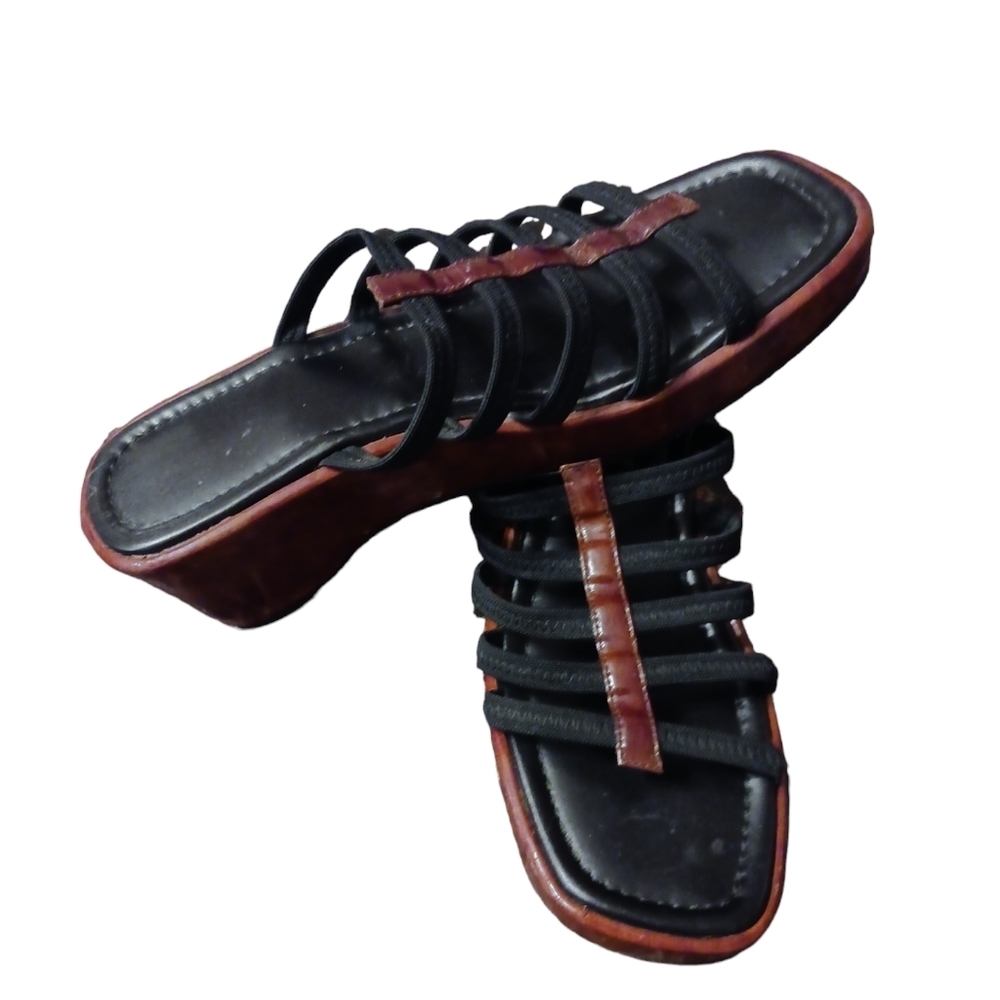 Donald J. Pliner Square Toed Heeled Sandals Ladies 8.5 Spain Black Brown